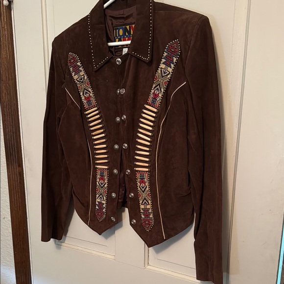 Brown Embroidered Women's Leather Jacket - Picture 1 of 5